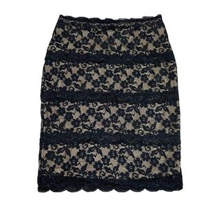 XXI Forever Floral Lace Overlay Pencil Skirt Sexy Nude Lined Black Women's Small
